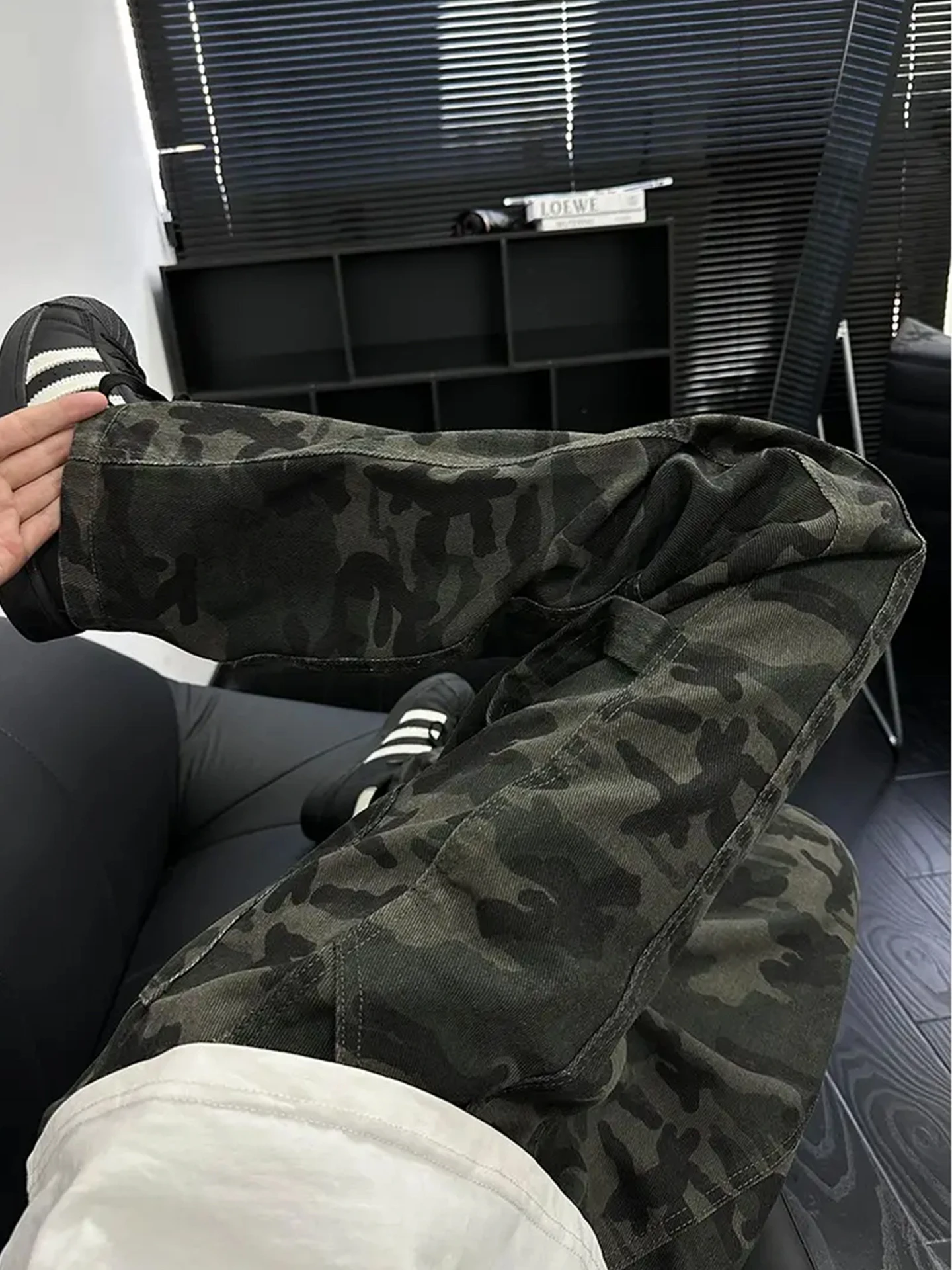 

American Style Retro Camouflage Slim Fit Jeans Men's Summer Thin Cleanfit Work Trousers Straight Leg Micro Flared Long Pants