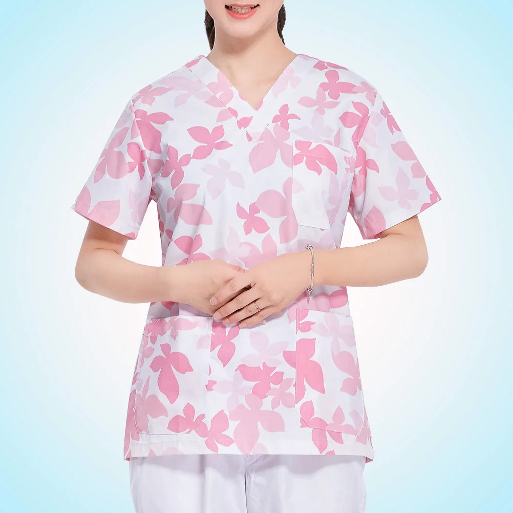 

1 set 1 Set Maple Pattern Cotton Short Sleeve Hospital Uniform Two-Pieces Working Clothes V Neck Nursing Costume Beautician Lab