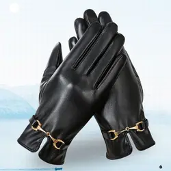 New Full Finge PU Leather Gloves Windproof Waterproof Driving Gloves Thicken Winter Warm Touch Screen Gloves Outdoor Sports