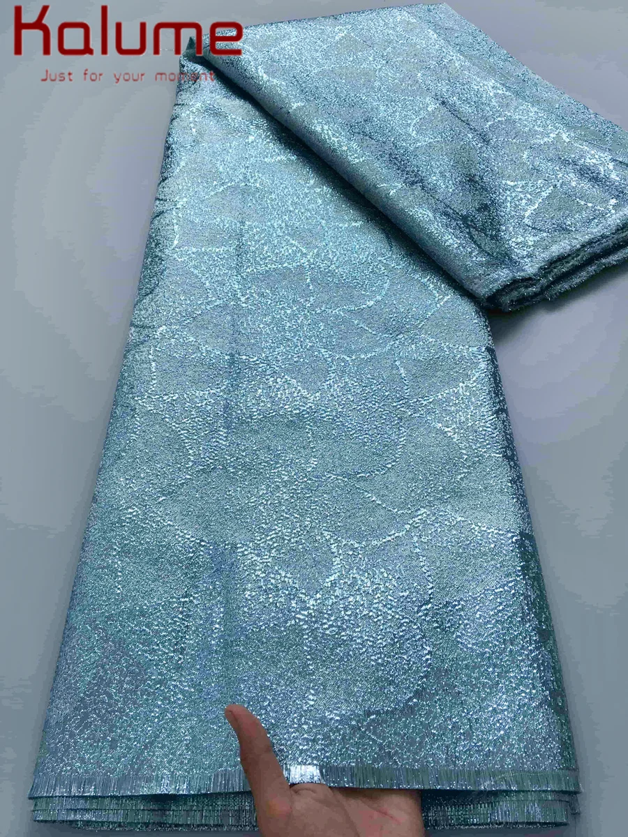 

Kalume Blue African Damask Brocade Lace Fabric High Quality 5 Yards Gilding Nigerian Jacquard Lace Fabric 2026 for Women 4909
