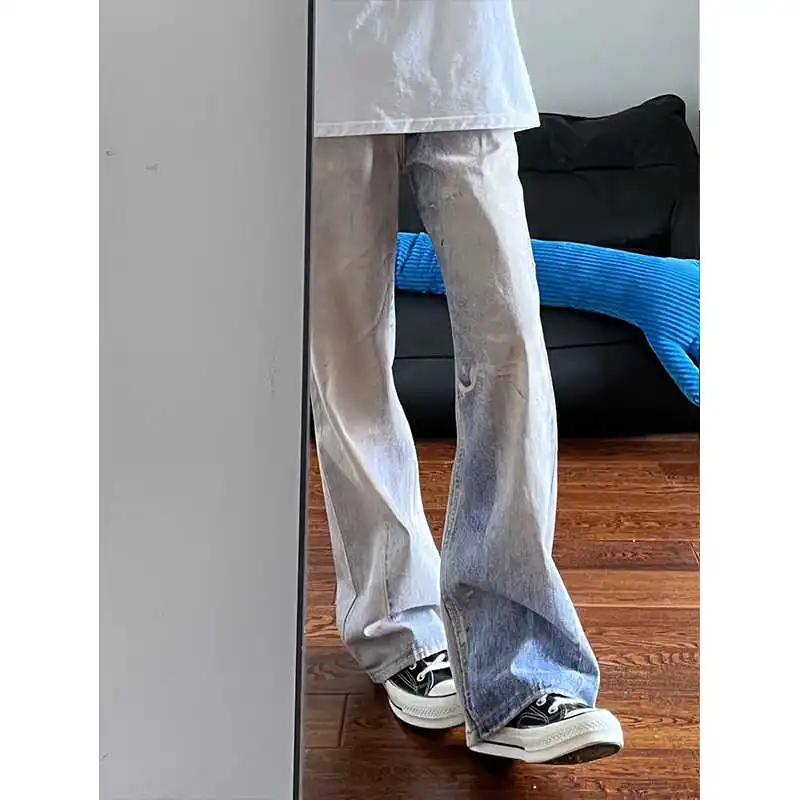 

Синие джинсы с 3D-принтом для мужчин, плотные, свободного кроя, прямые, слегка расклешенные, молодежные повседневные брюки, длинные штаны