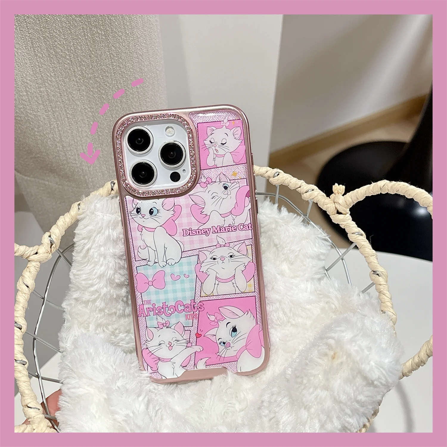 

Hot Gift Animation Cute Cartoon Pink For Disney Marie Cat Anti-slip Fall-proof Phone Case For IPhone 13 14 15 16 Pro Max