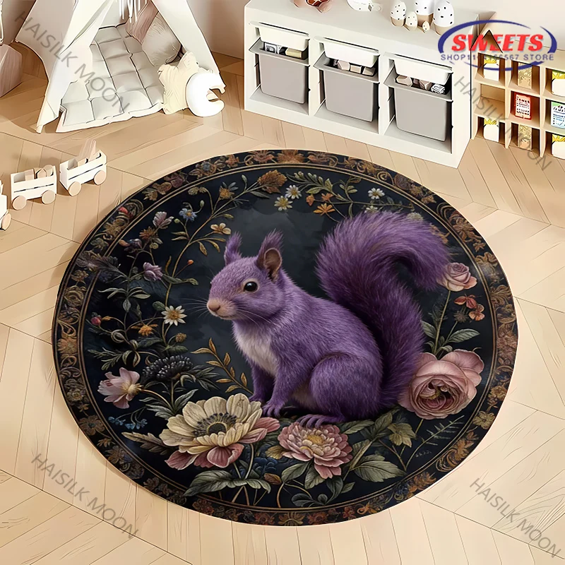 12 Styles Vintage Floral Animals Rug Butterfly Parrot Rabbit Goose Print Round Rug Living Room Bedroom Decor Mat Rug for Friends