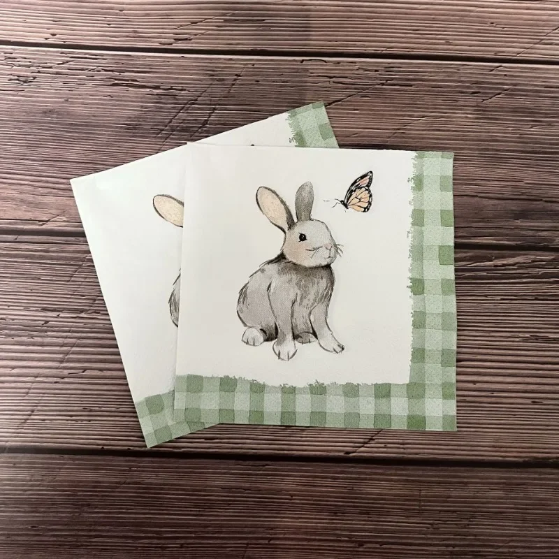 20pcs/Pac 2-Ply 25*25cm Easter Bunny Printed Party Napkins Green Plaid Handmade Butterfly Bone Bart Paper Placemats