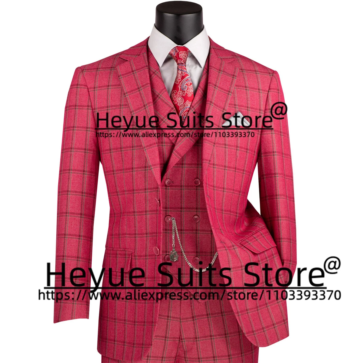 Business Sky Blue Plaid Formal Suits For Men Slim Fit Groom Wedding Tuxedos 2 Pieces Sets Office Work Male Blazer Costume Homme