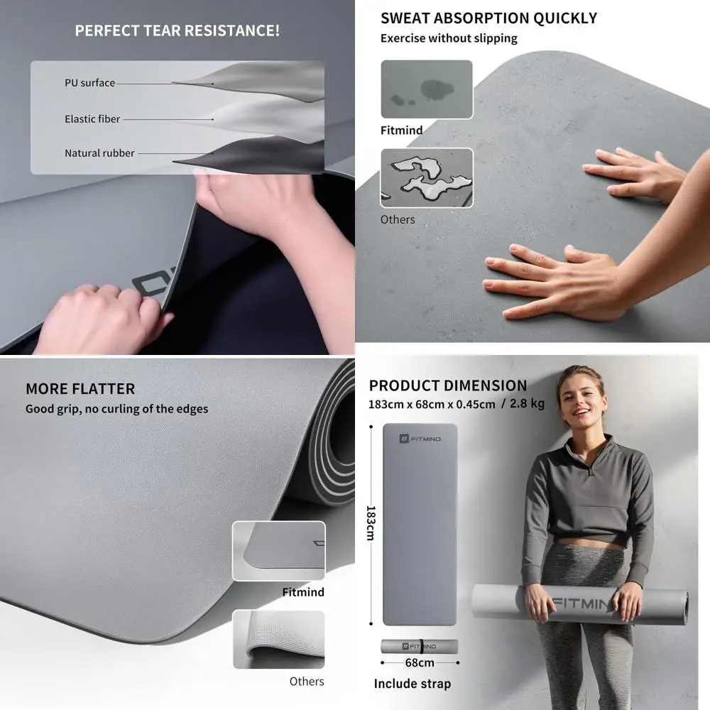 

Double-Sided PU Rubber Yoga Mat, Sweat-Resistant, 72x26.8x0.18 for Men & Women