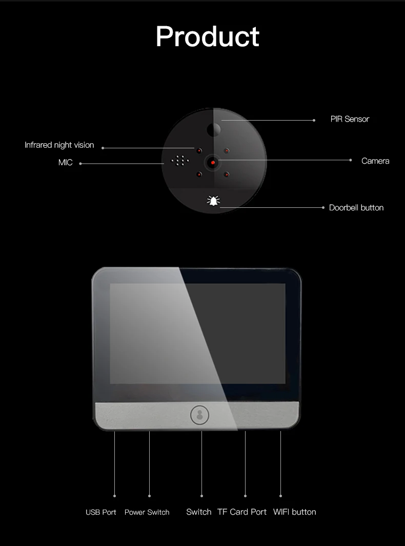 Tuya-Interphone vocal et vidéo intelligent sans fil, surveillance du système domestique, vision nocturne 6000ma, détection de mouvement PIR, Wi-Fi HD