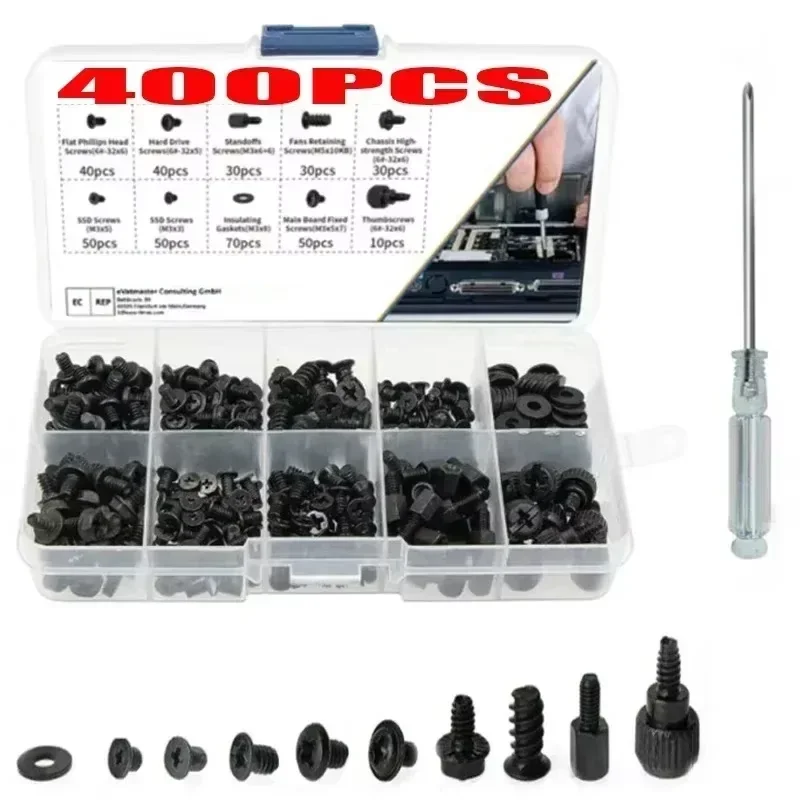 400Pcs M3 M3.5 Screw Set Machine Laptop Screw Flat Head Phillips Drive Screws Accessories for Repair Computer Laptop Screws Kit