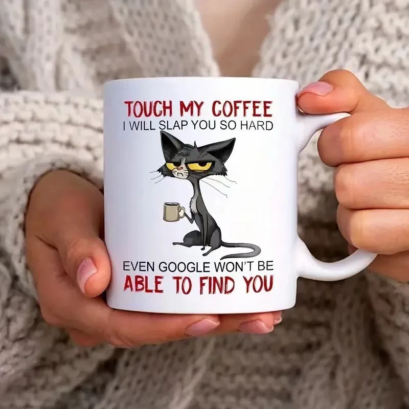 

Ceramic Cat Mug 'Touch My Coffee & Feel The Slap' Cat Mug - Funny Gift for Cat Lovers Coffee Enthusiasts Ceramic 11Oz