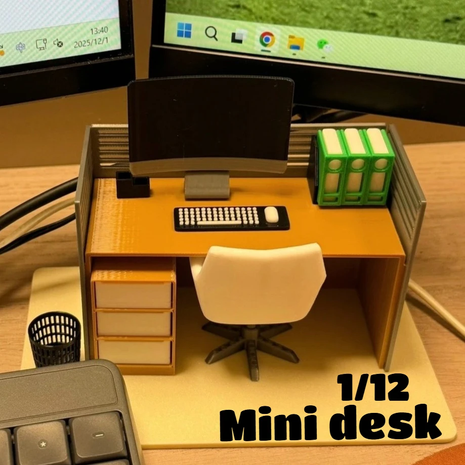 

1:12 Miniature Office Desk Model，Detailed Dollhouse Furniture，Unique Decor Gift，Work Scene Home Decor Ornament Toys