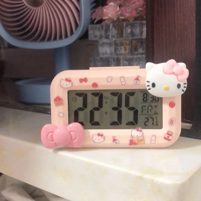 Cute Hello Kitty Alarm Clock Anime Sanrio Noctilucent Alarms Clocks Cartoon Kawaii Dormitory Clocks Desktop Decoration Kids Gift