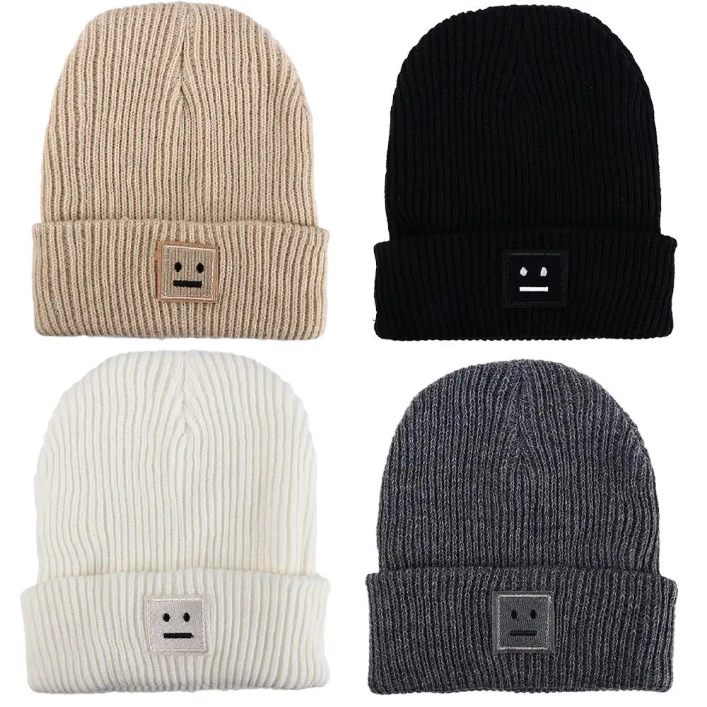 Streetwear Warm Skullies Smiling Face For Men Winter Korean Style Caps Wool Hat Women Beanies Smile Knitted Hats