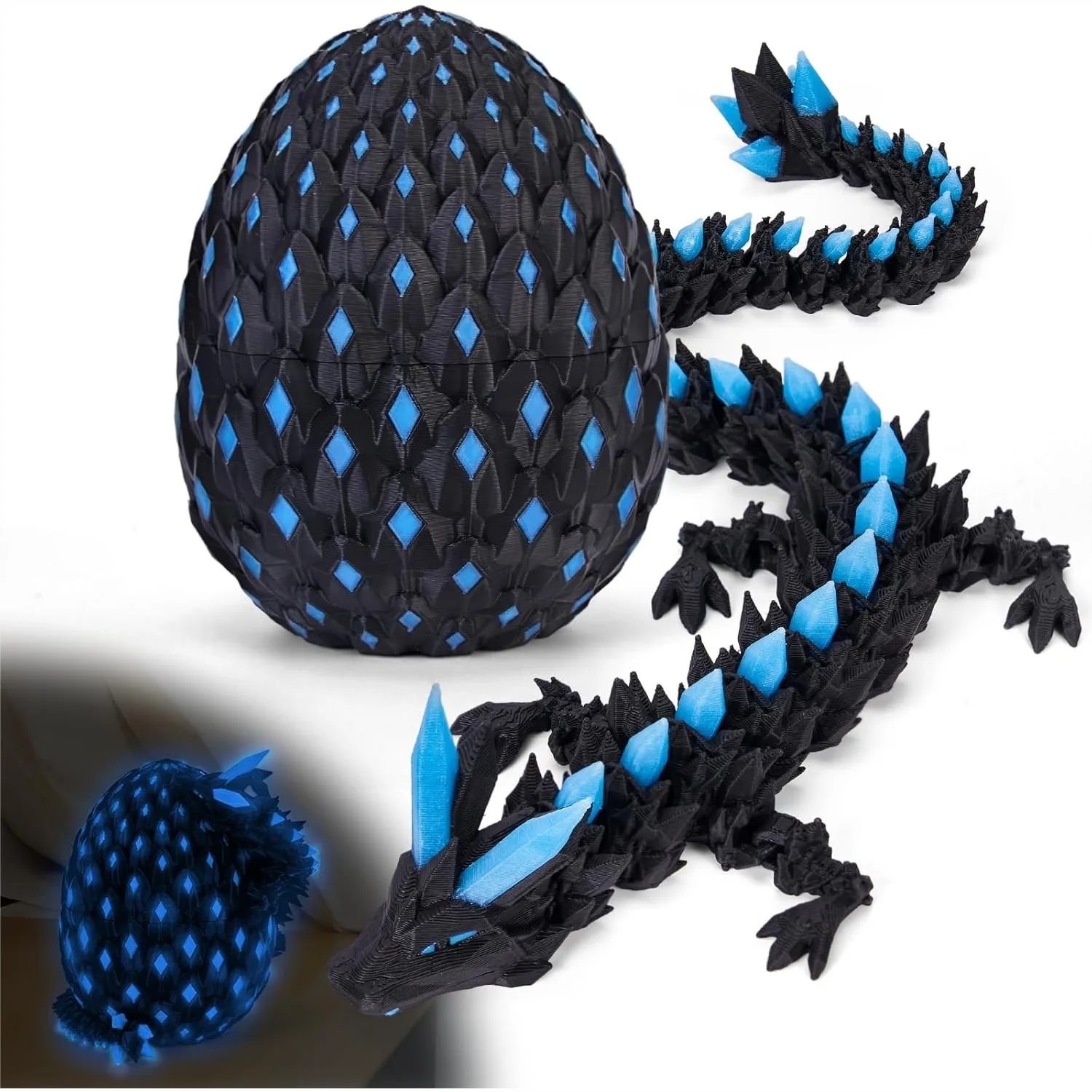 

Glow in The Dark 3D Printed Dragon Eggs with Articulated Dragon Toy for Easter Basket Stuffers, Unique Gift for Kids Teens