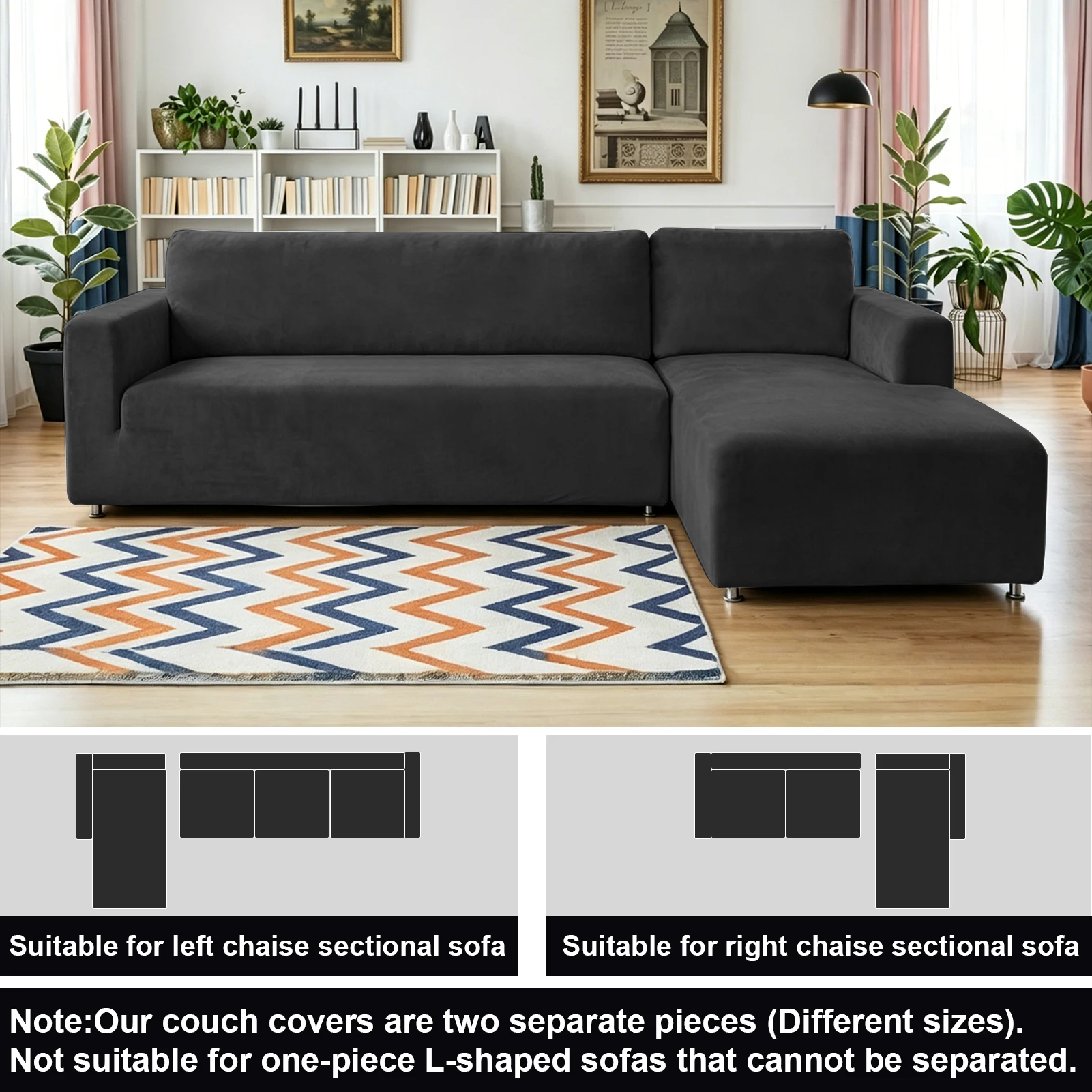Thicken Plush Velvet L-shaped Corner Sofa Cover 2-Piece 2/3 Seater Sofa Cover for Living Room Sofa Furniture Protection