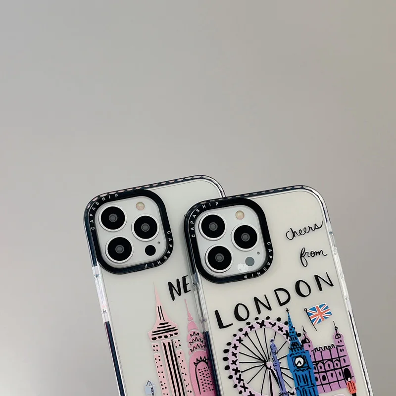 Hot London New York Graffiti Clear Phone Case For Iphone 11 14 15 Pro Max Silicone Soft 12 13 Mini 7 Plus SE3 XR XS Max Cover