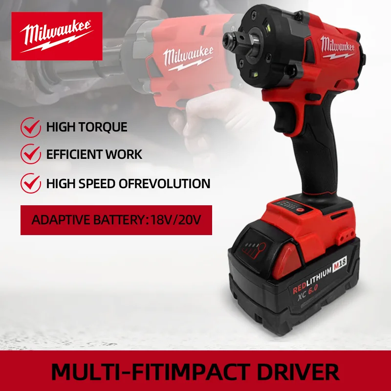 Milwaukee Brushless Impact Driver 18V 300NM Motor Cordless Rechargeable Lithium battery 1/2 Impact Wrench Screwdriver Power Tool