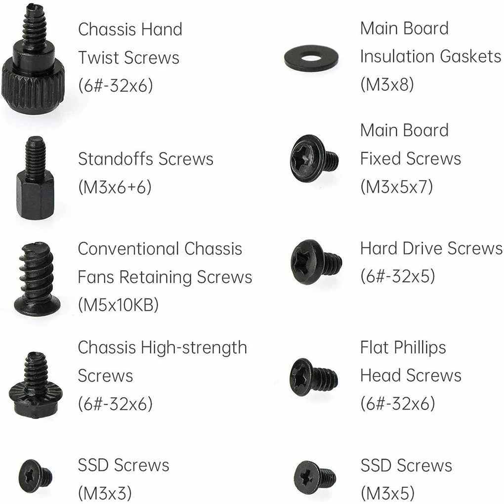 Kit di viti e distanziatori per computer essenziali neri per costruttori di PC Kit di applicazioni ampiamente SSD