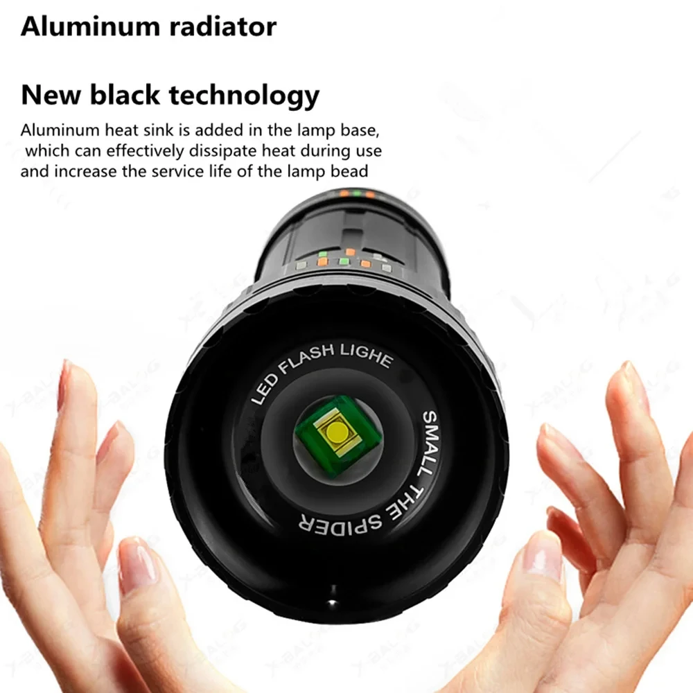 ไฟฉายสปอตไลท์ความสว่างสูงพิเศษ ระยะไกล ปรับซูมได้ ใช้ในยุทธวิธี ไฟฉายฉุกเฉิน ชาร์จผ่าน USB-C ใช้งานได้นาน 72 ชั่วโมง พร้อมไฟแสดงสถานะแบตเตอรี่