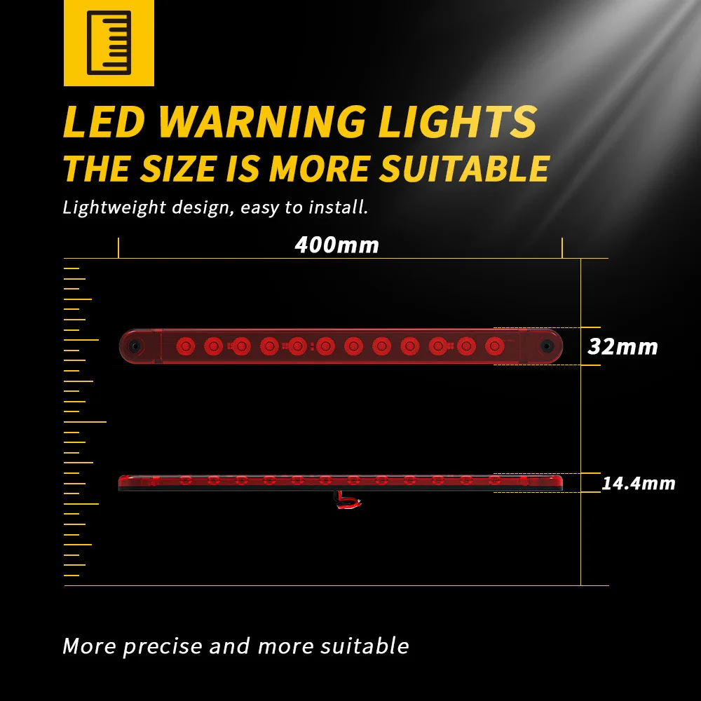 1PCS 12V/24V 15Inch 12LED Truck Side Marker Indicator Lights Car Strobe Lights Pickup Running Warning Rear Tail Stop Lamp Red