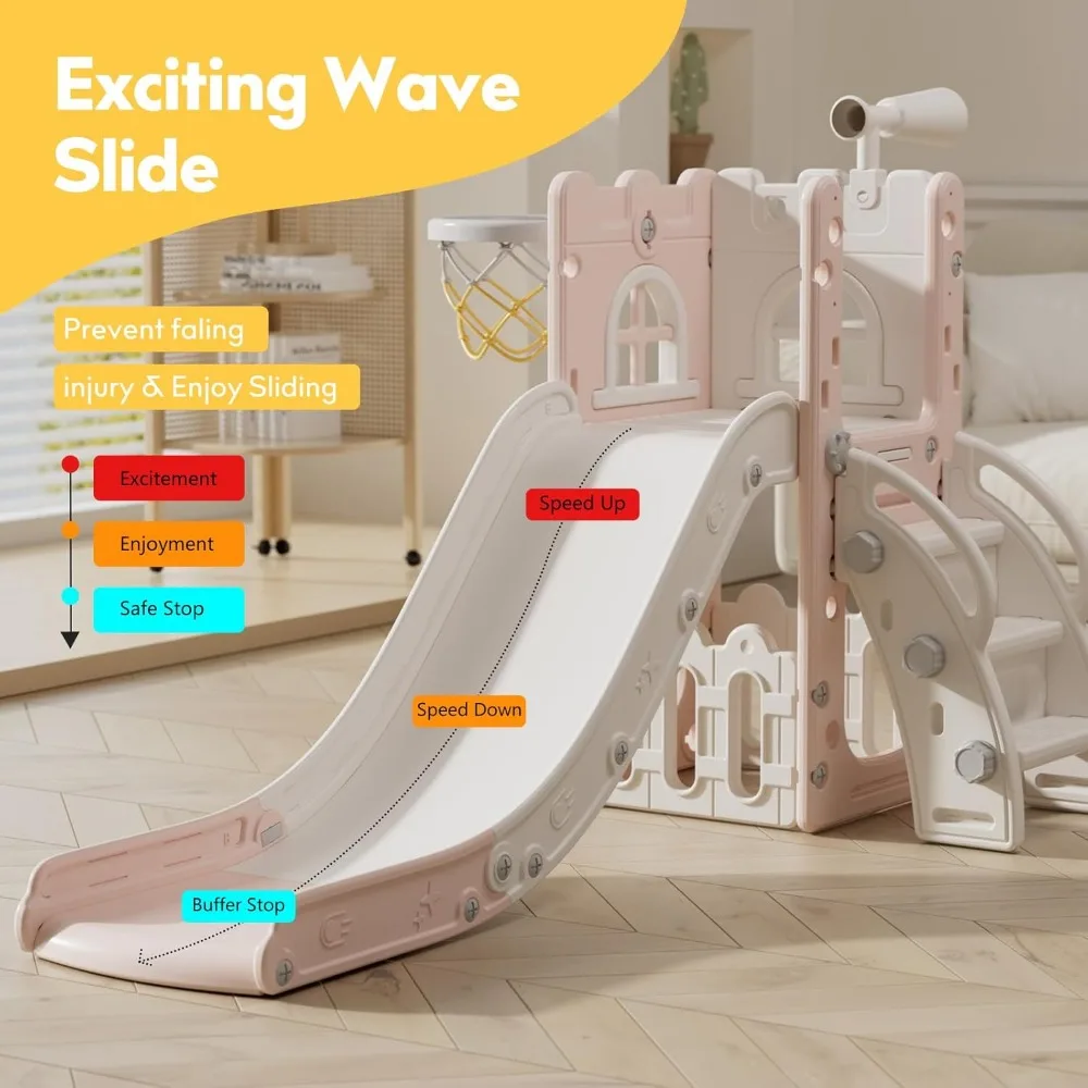 Juego de toboganes para niños: apto para niños en interiores/exteriores con almacenamiento y escalones antideslizantes