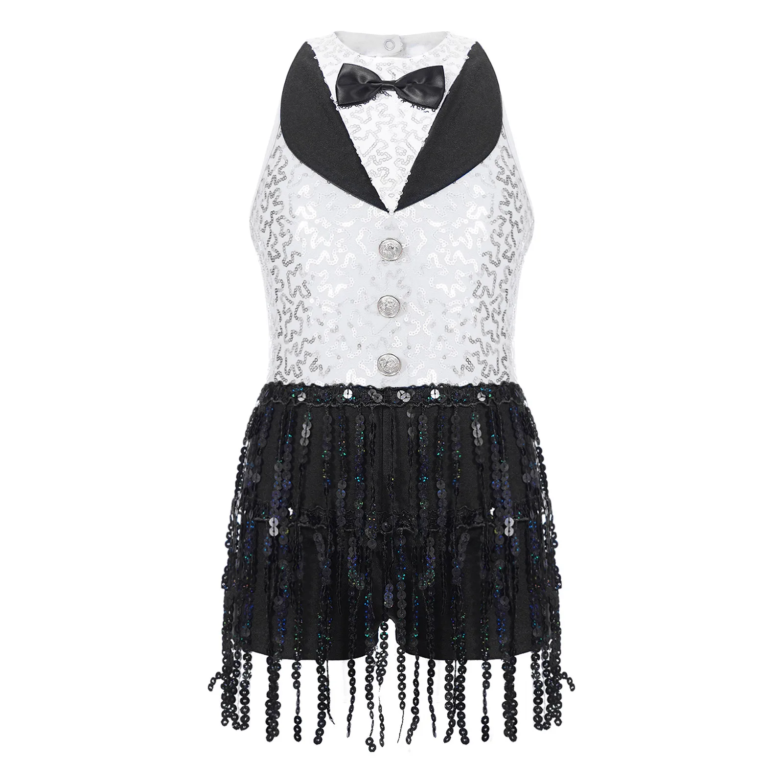 ชุดเต้นแจ๊สลาตินสำหรับเด็กผู้หญิง แต่งพู่และเลื่อม ชุดเลื่อมสำหรับเต้นชาช่า แทงโก้ ชุดบอดี้สูทแบบมีชายครุย ชุดเต้นรำสำหรับการแสดงบนเวที สตรีทแวร์