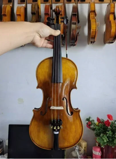 Violín de tamaño 4/4, estilo barroco, parte trasera de arce flameado europea, tapa de abeto