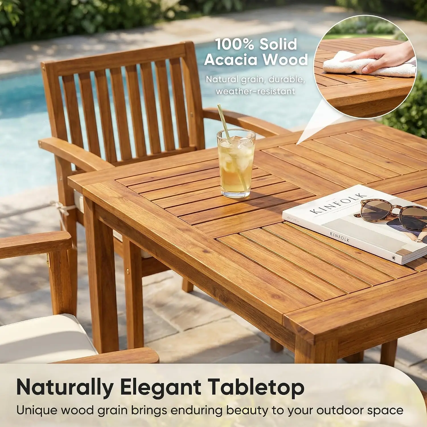 Wood Patio Dining Set 5 Pieces Outdoor Table & Chairs Garden Furniture, Customized