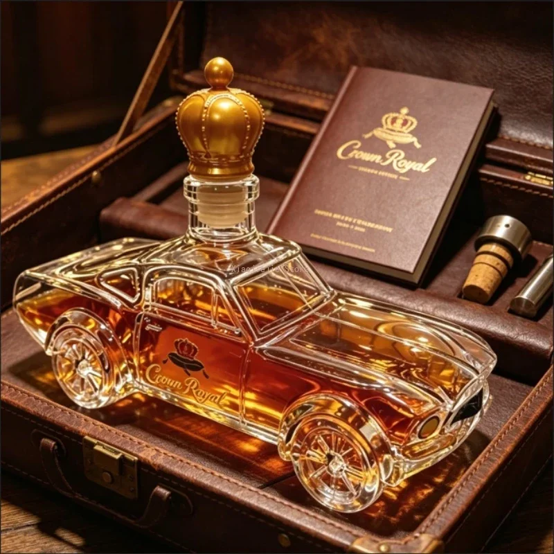 Classic Patrol Car Shaped Whiskey Decanter, Transparent Glass Wine Bottle Novelty Liquor Container Gift for Car Enthusiasts
