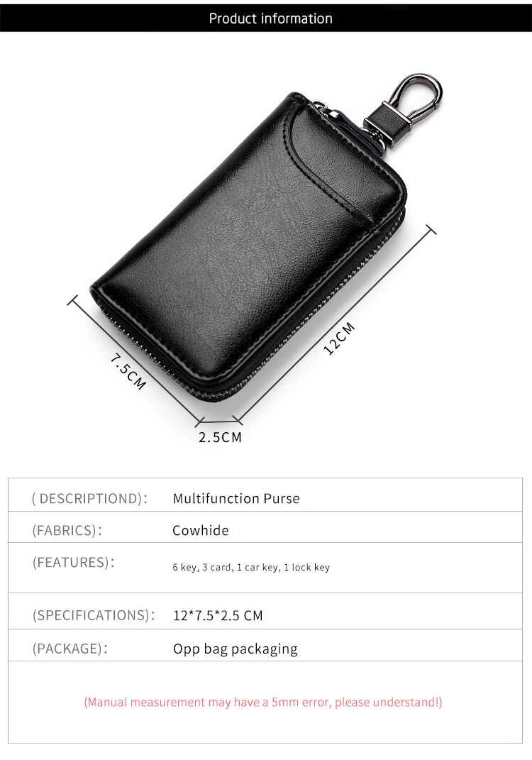 Leather Car Key Protector Bag Key Holder Keyring Wallet Zipper Bag For Volkswagen Tiguan VW GTI TOURAN Polo 3GD 853 601 B Jetta