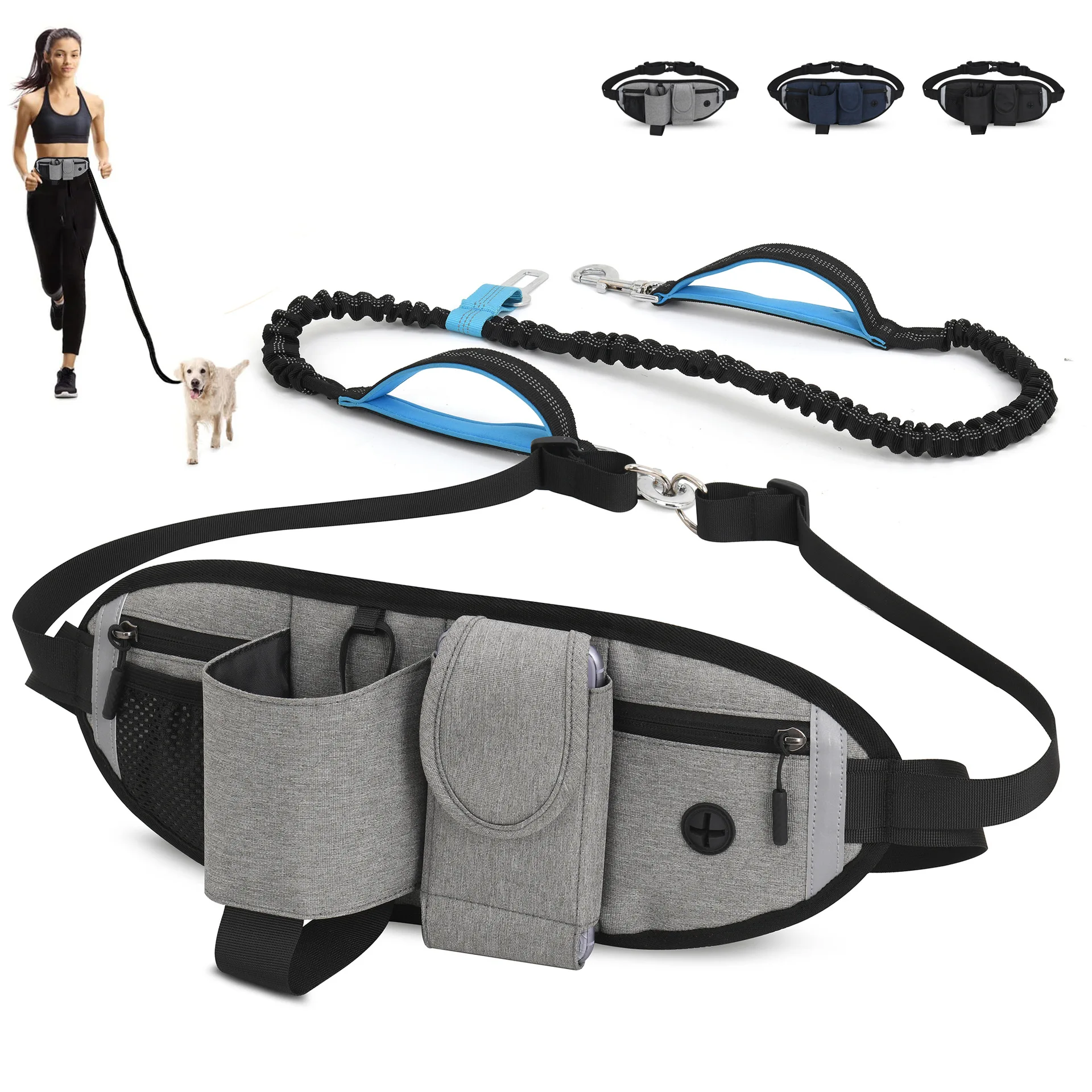 Pet Dogs Walking Waistpack Outdoor Running Sports Waistpack Multifuncional Waterproof Dog Leash Reflexivo Nylon Impermeável