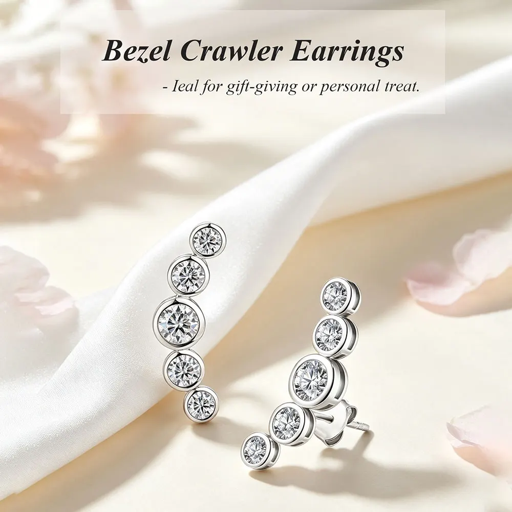 XCY Shining Round Zircon Ear Crawler Earrings 925 Sterling Silver Needle for Women Hypoallergenic Stud Party Wedding Jewelry