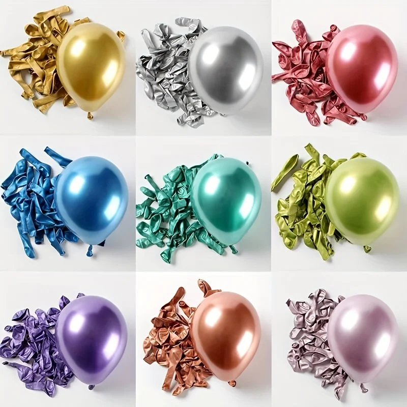 50pc Mixed Color 10Inch Metallic Latex Balloons, for Outdoor Weddings, Celebrations, Birthday Party Decoration Background Globos