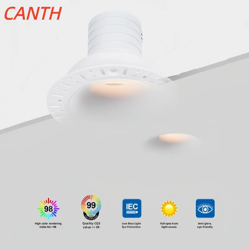 Curved surface edgeless pre-installed recessed lighting without main light and secondary light spot ceiling plaster lamp