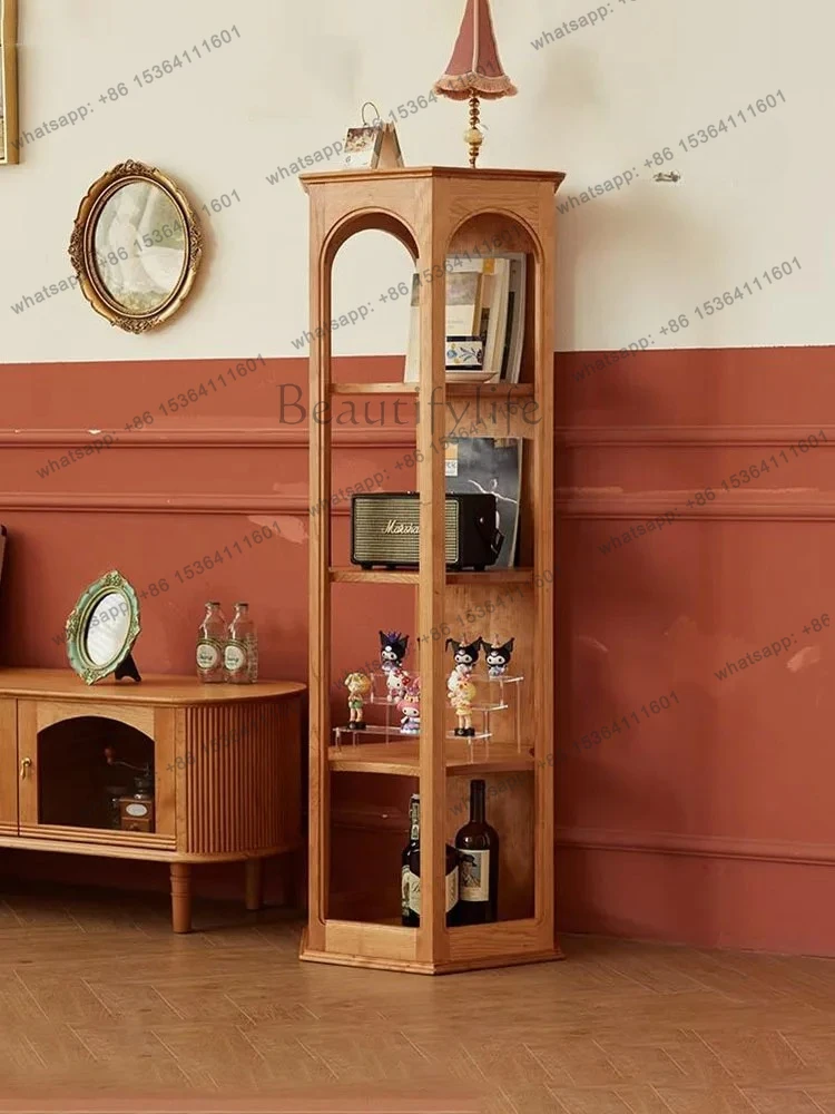 Nordic simple solid wood hexagonal cabinet cherry wood medieval floor bookshelf living room corner locker