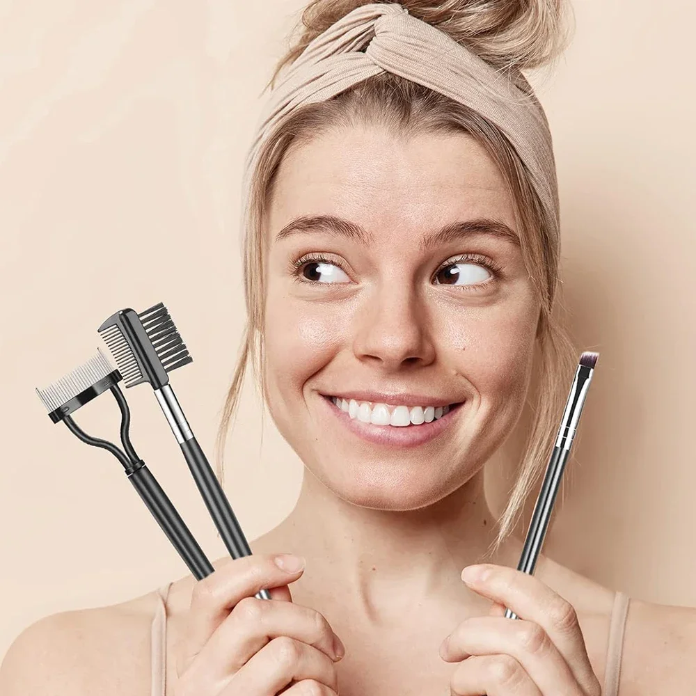 Pettine 3/5PCS Set di pennelli per sopracciglia Strumento separatore per ciglia Strumenti professionali per il trucco degli occhi con forbici per trimmer per sopracciglia per donna