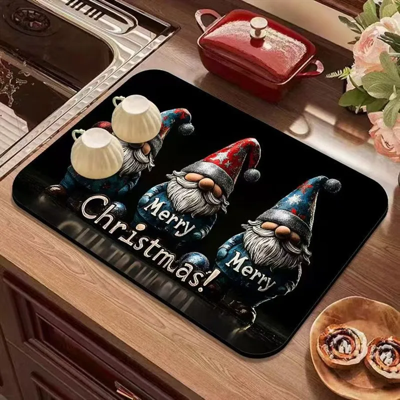 VIKAMA Diatomite Drying Mat Super Absorbent Fast Drying Anti-Slip Easy Clean Dish Drying Gnome Ornament Christmas