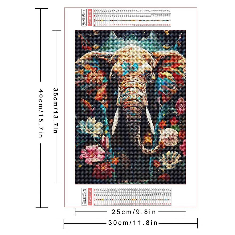 AZQSD Diamond Painting Elephant Animal Full Round Drill 30x40cm Embroidery Flower Rose Peony Home Decor Handmade Art Gift