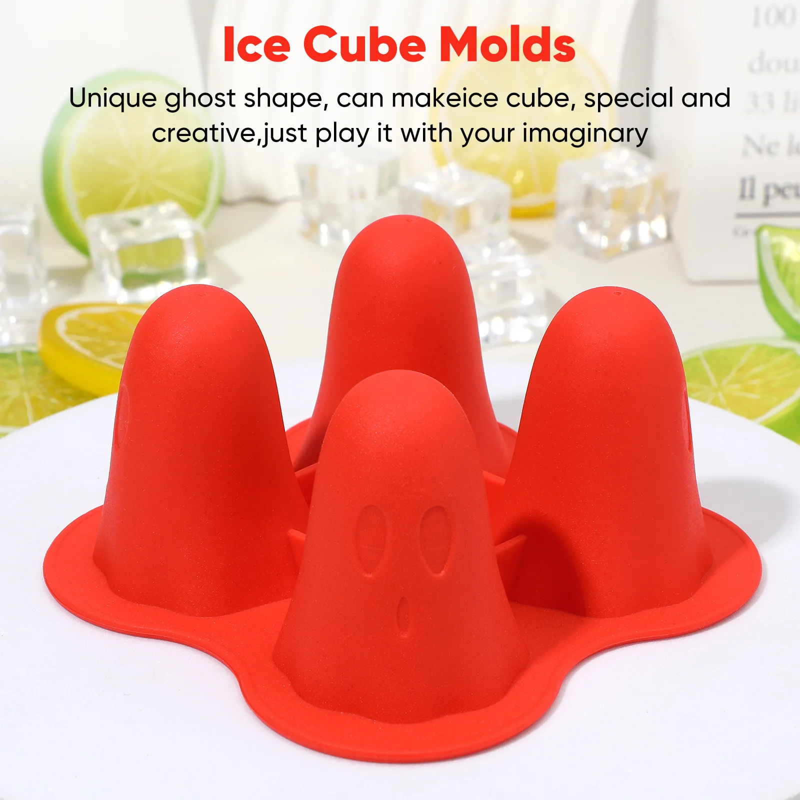 

4Pcs Ice Cube Tray Mold Halloween Ghost Design Silicone Freezer Safe for Easy Release Party Drink Prep Essential