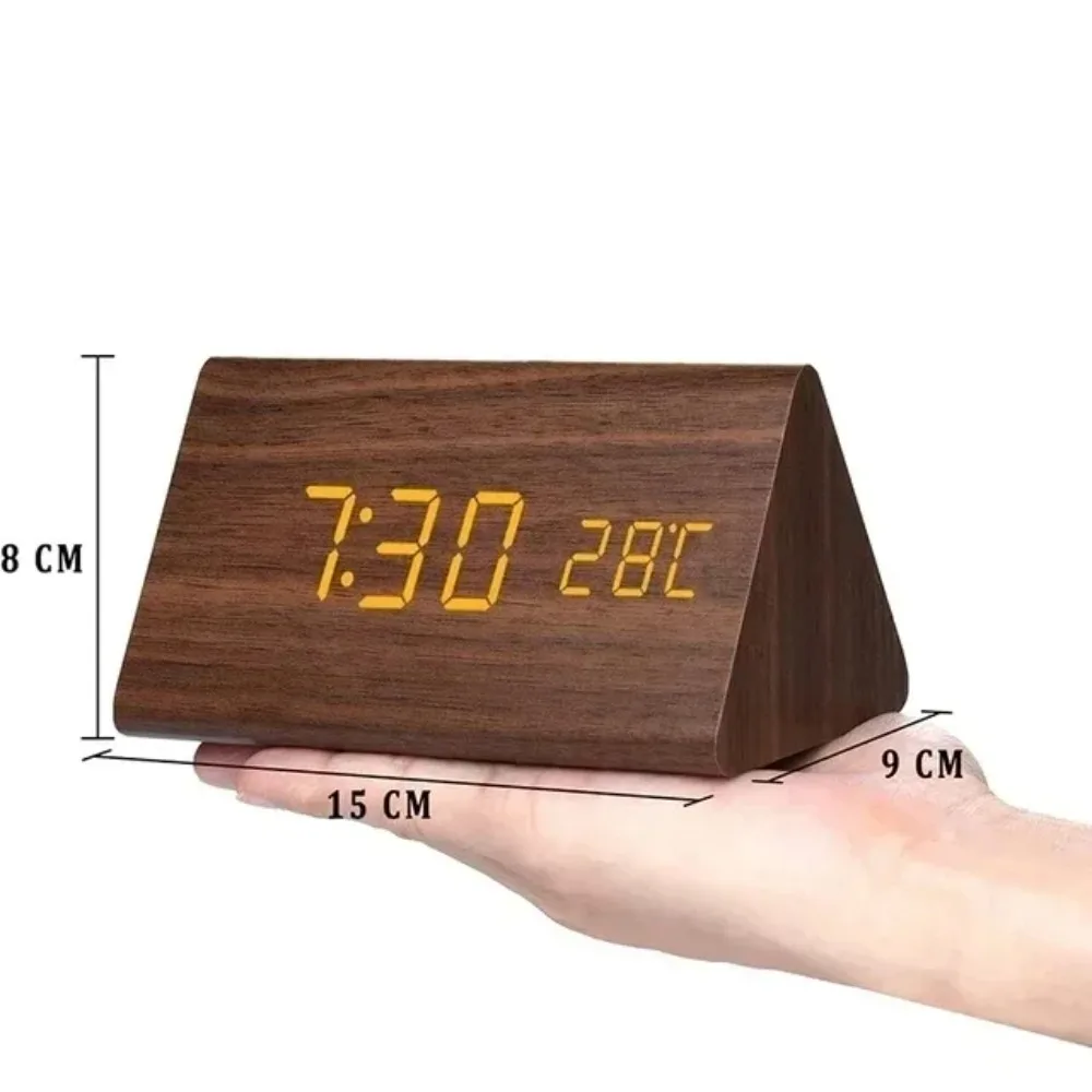 Digital Clock Wooden Sound Control LED Alarm Clock with Temperature USB Desktop Clocks Home Table