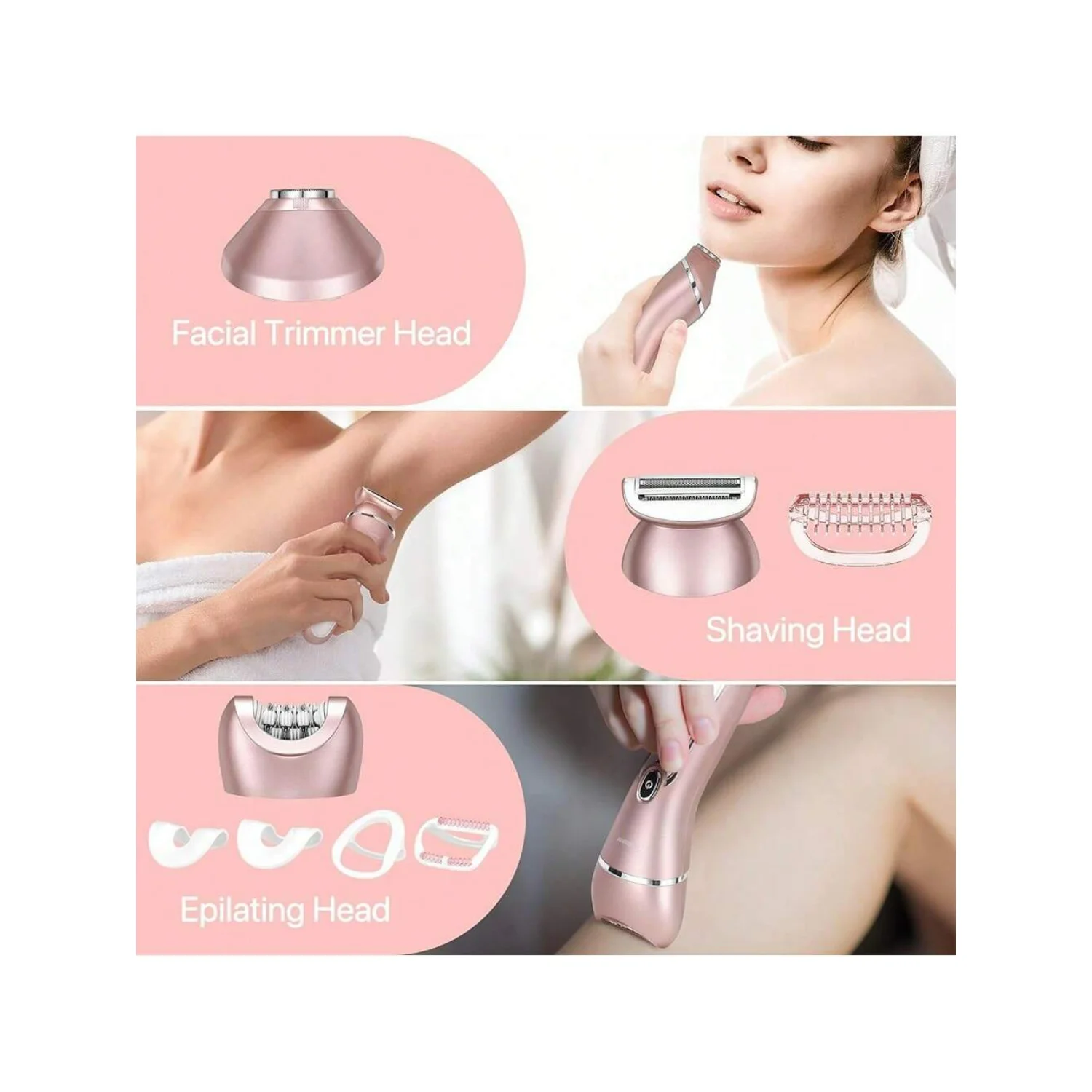 Recortador de pelo 3 en 1 para mujer, afeitadora facial, púbica y corporal para cara, axilas, piernas