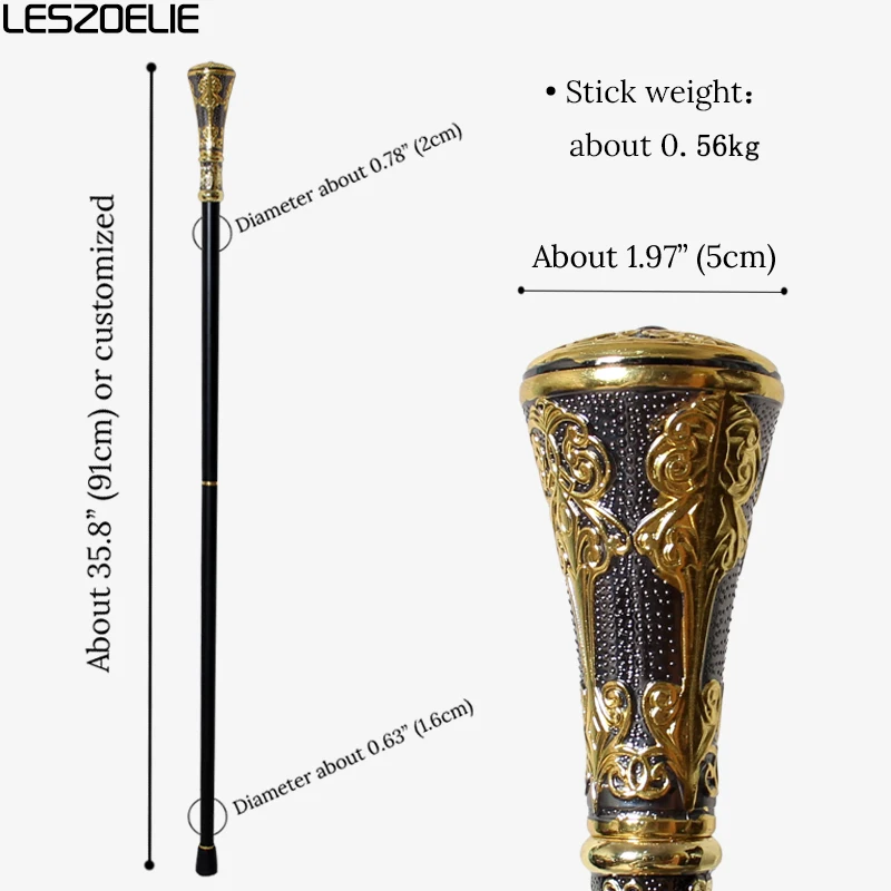 Tongkat Jalan Mewah Emas dan Hitam dengan Pegangan Lurus yang Dapat Dilepas, Tongkat Fashion untuk Pria dan Wanita, Aksesori Pesta Cosplay