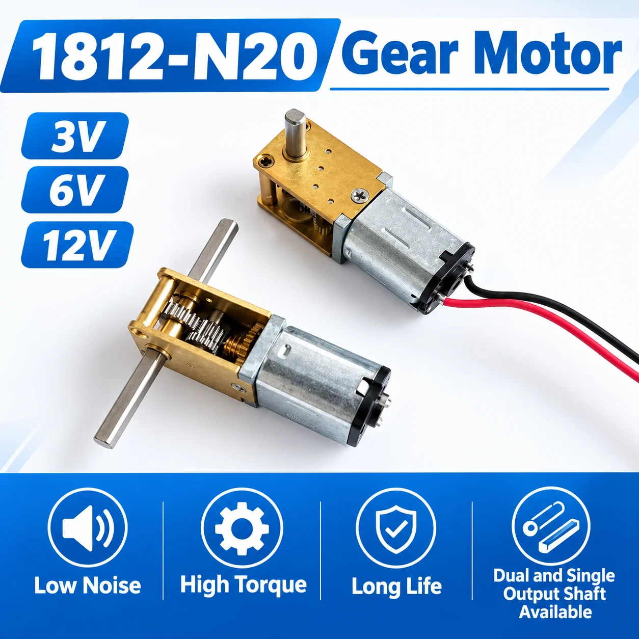 3V/6V/12V Dual /Single Output Shaft N20 Mini Micro Gear Moror Reducer Low Speed 4~380RPM Engine Robot DC Electric Metal Motors