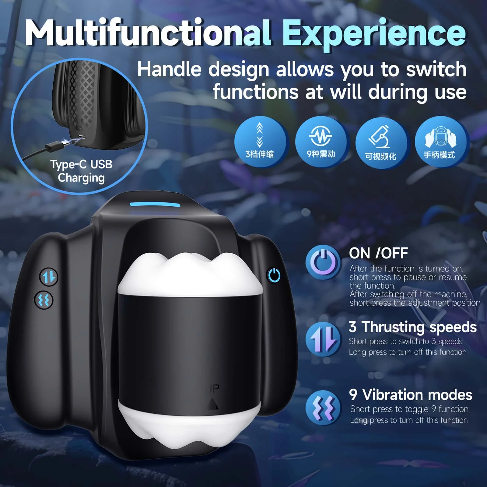 2-in-1 Thrusting Vibrating Male Mastubator TPE Pocket Pussy Stroker Sex Toys for Men view 5