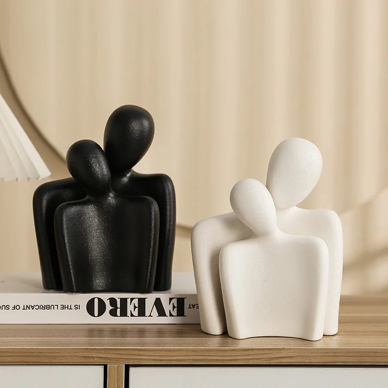 

Ceramic Abstract Simple Human Statue Hugging Couple Figurine Modern Home Decor Living Room Bookshelf Ornament Valentine Day Gift