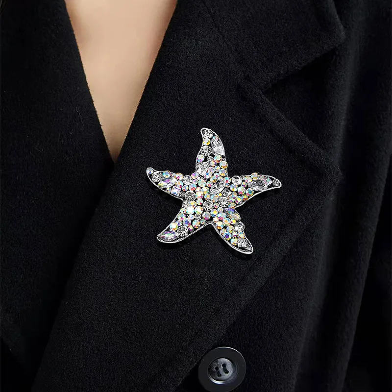 SKEDS Luxury Women Shiny Boutique Rhinestone Sea Star Brooches Pins Classic Gorgeous Decoration Crystal Party Banquet Jewelry