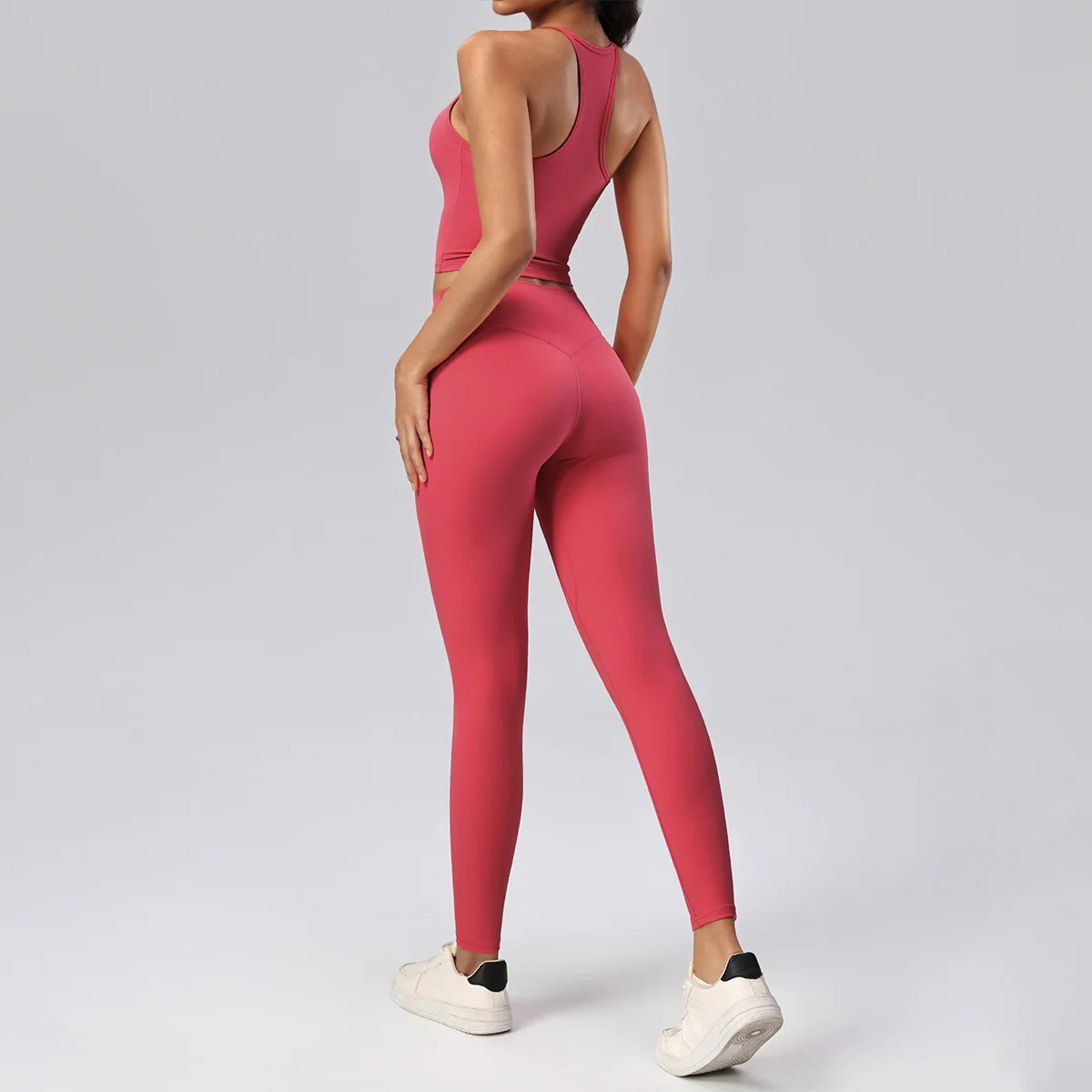 Hearuisavy Fitness Set 2Pcs Women Workout Clothes High Waist Leggings Running Quick Dry Sports Tank Top Yoga Top Gym Sportswear