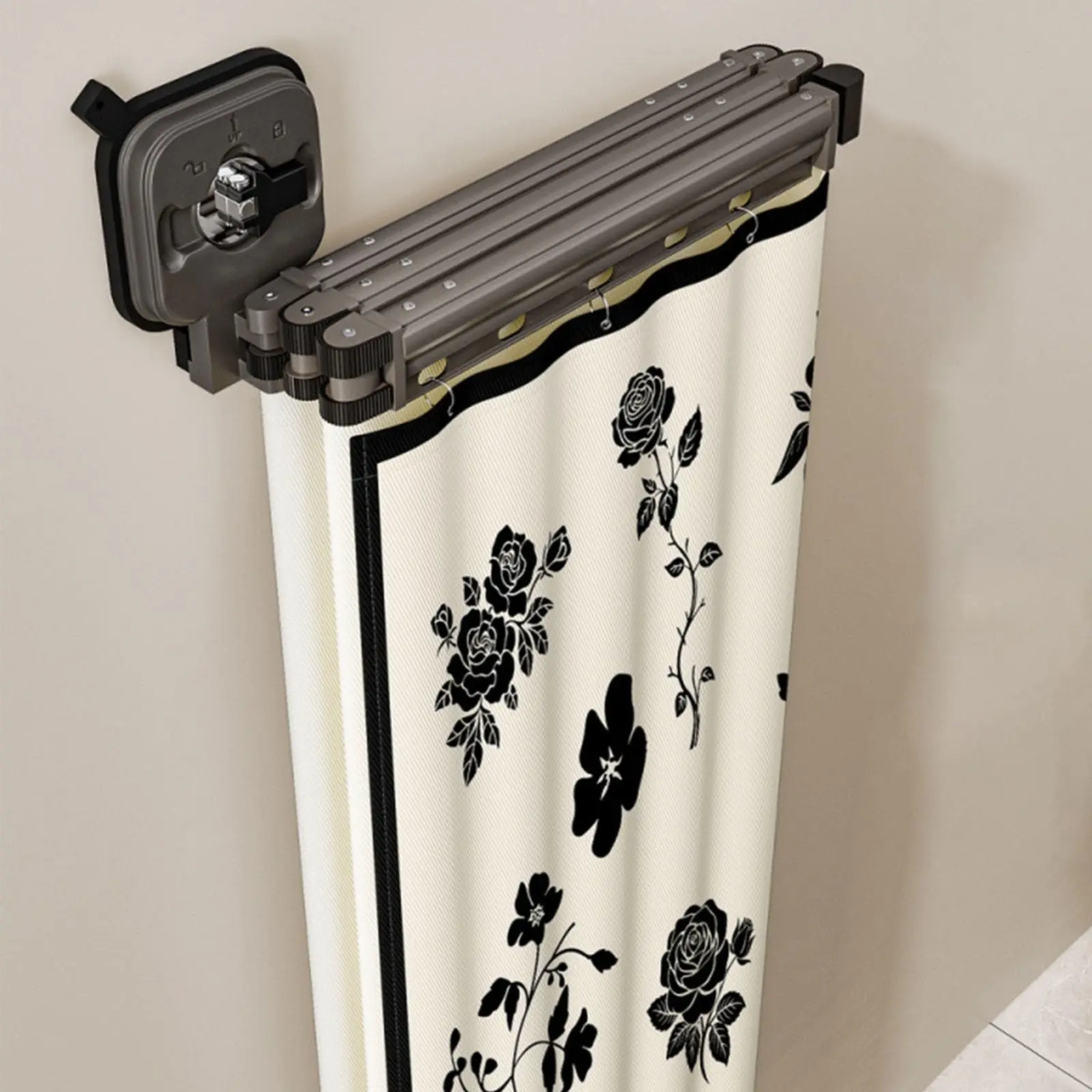 Adjustable Wall Mounted Folding Shower Curtain with Suction Cup, Extendable Rod for Bathroom & Bathtub, Linen 2-Fold