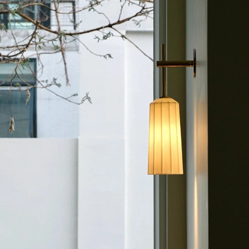 

American Minimalist Wall Lamps LED Ceramic Lampshade Restaurant Staircase Balcony Corridor Study Bar Counter Retro Sconces Light