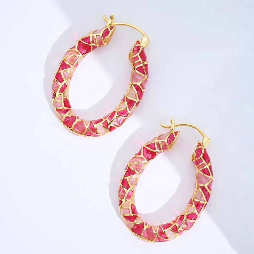 

s925 Silver Gold-Plated Retro Enamel Gradient Red Earrings For WomenFashionable European And American Atyle Earrings