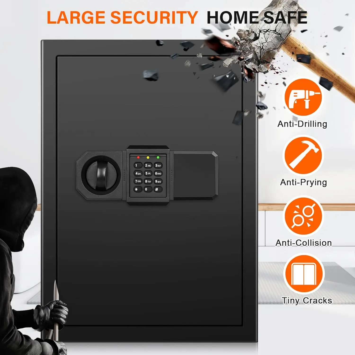 3.5 Cubic Large Fireproof Safes for Home Use, Anti-theft Safe Box with Alarm System, Removable Shelf and Mute Function, Digital